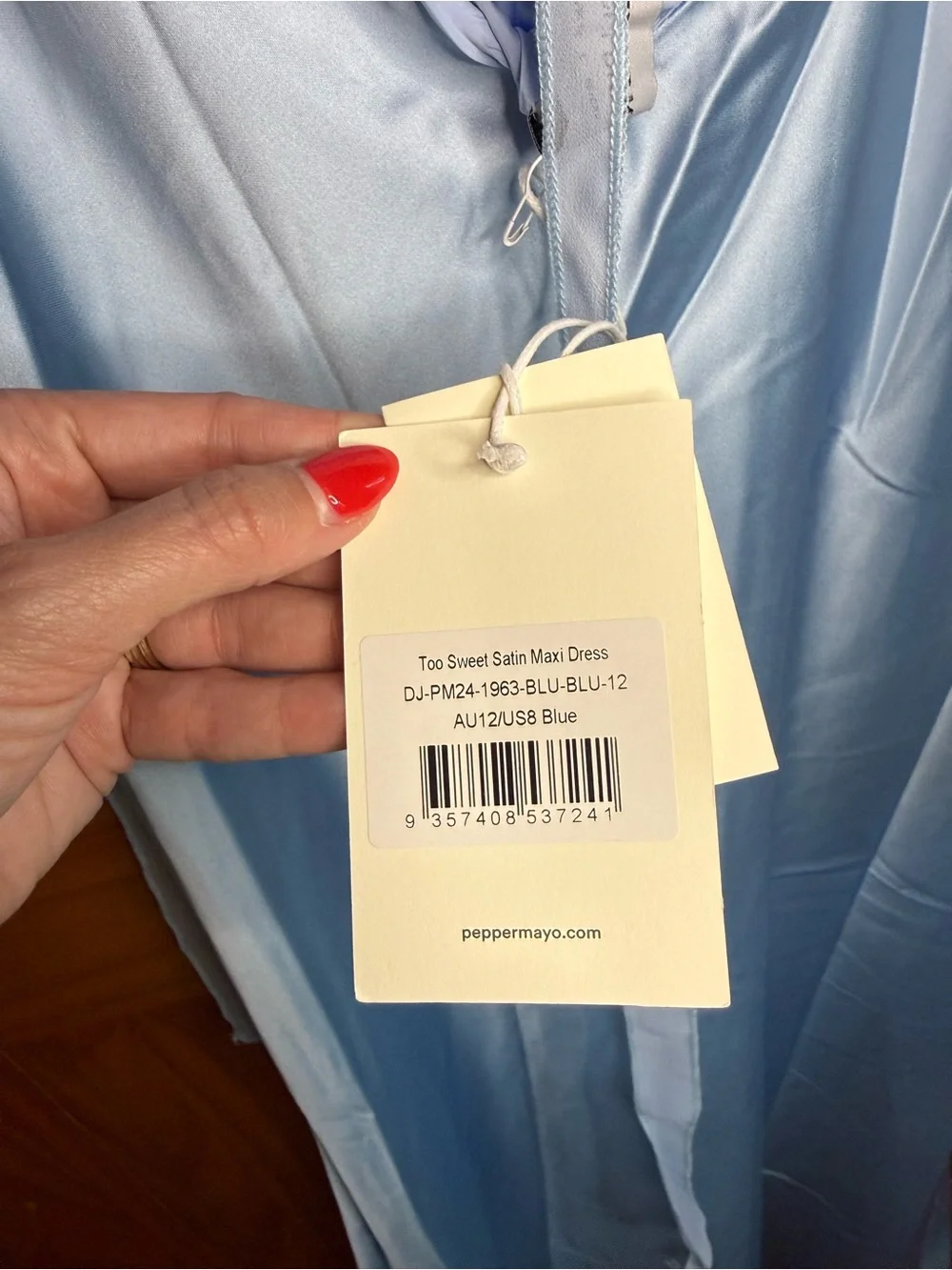 Peppermayo Exclusive Too Sweet Satin Maxi Dress Light Blue NEW Size 8